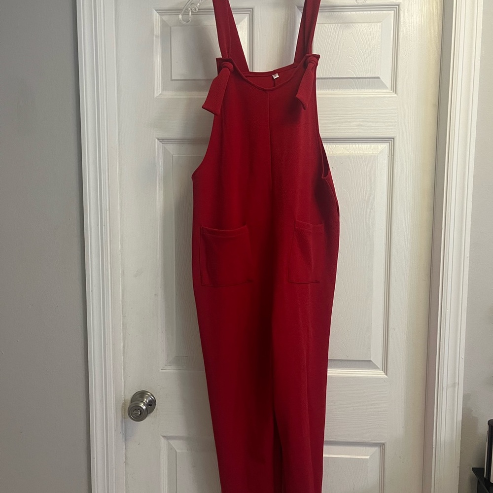Red Sleeveless Jumpsuit with Pockets